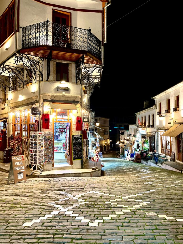 gjirokastra bazaar at night